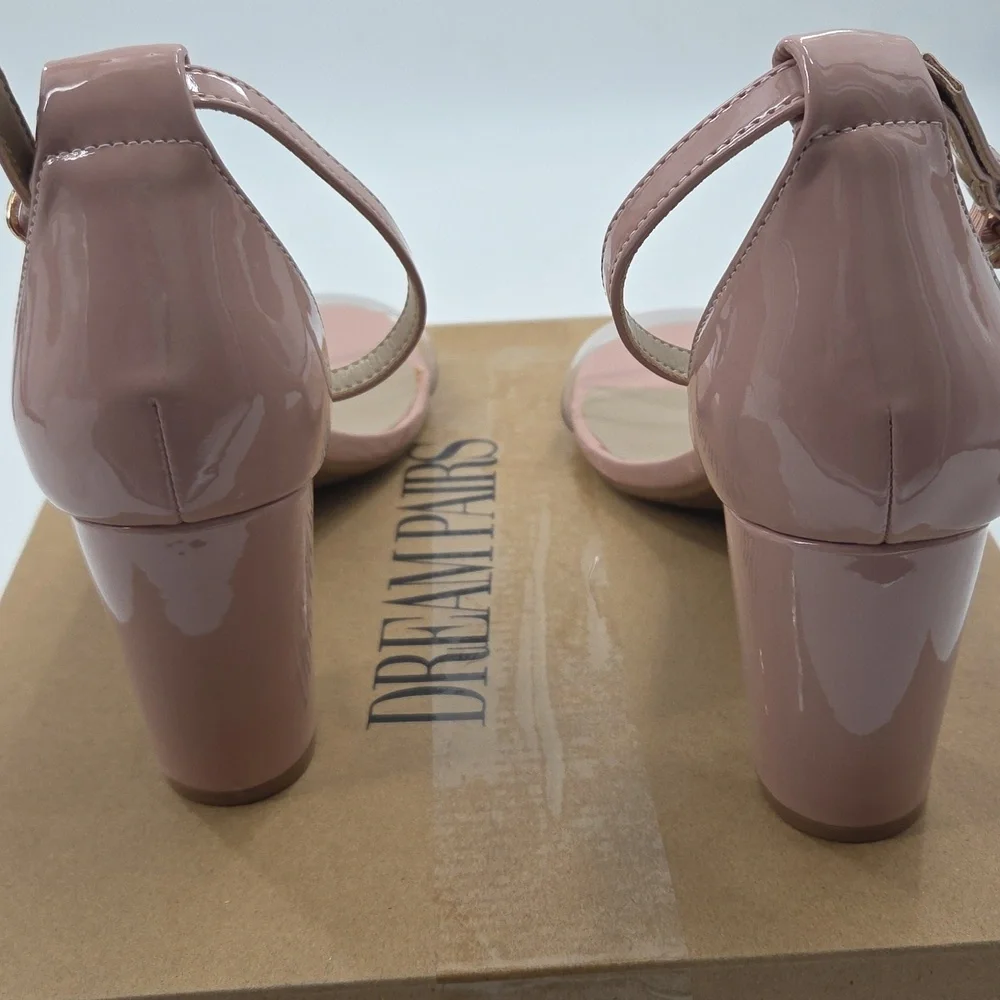 Pink Ankle Strap Block Heels With Clear Toe Strap Size 10